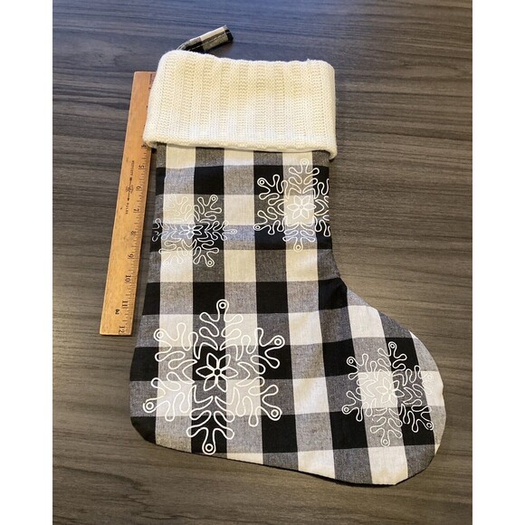 Christmas Stockings Black White Buffalo Check Farmhouse Cable knit Cuff no tags - Picture 5 of 7